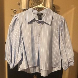 Aqua striped crop button down top